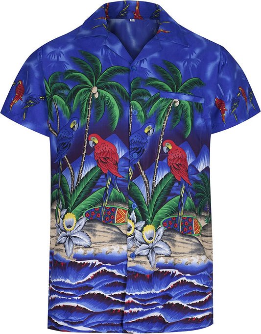 Men's Hawaiian Casual Shirt Parrot print for beach party or Vacation